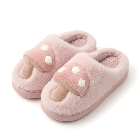 Spotted Mushroom Fuzzy House Slippers