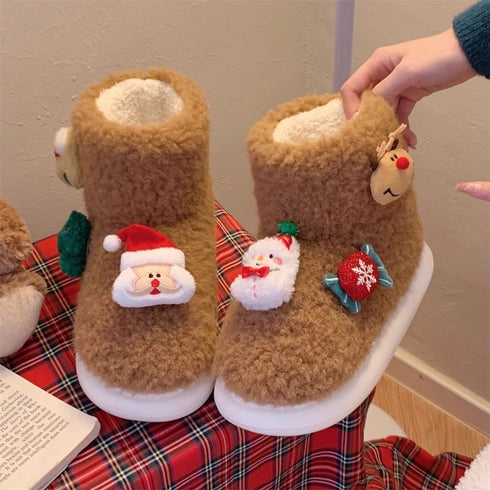 Festive Santa Reindeer Fleece Boots