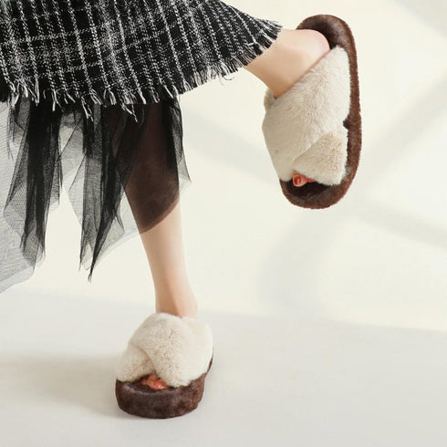 Crisscross Cloud Plush Platform Slippers