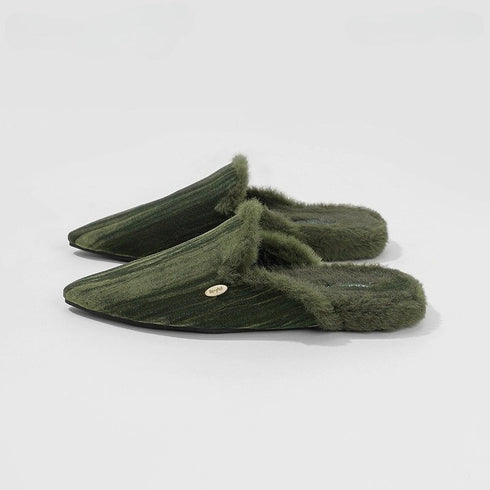 Pointed-Toe Fuzzy Mule Slippers