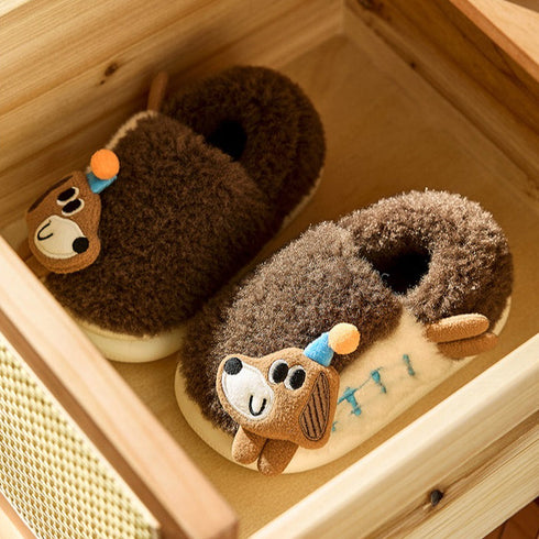Fuzzy Puppy Party Hat Slippers