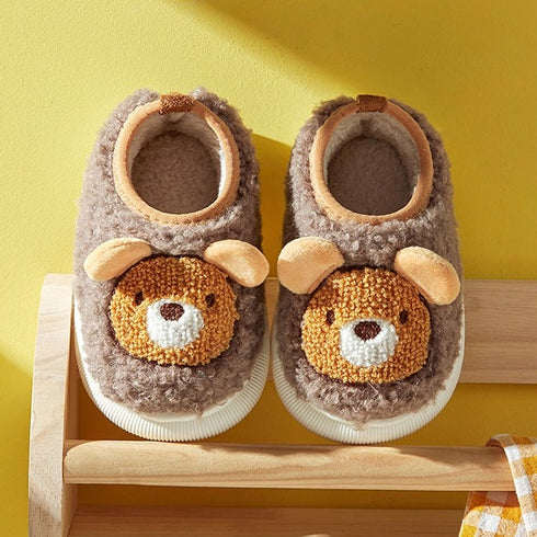 Fuzzy Bear Face Kids Slippers