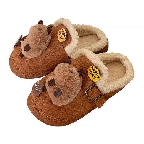 Cozy Capybara Plush Buckle Clogs