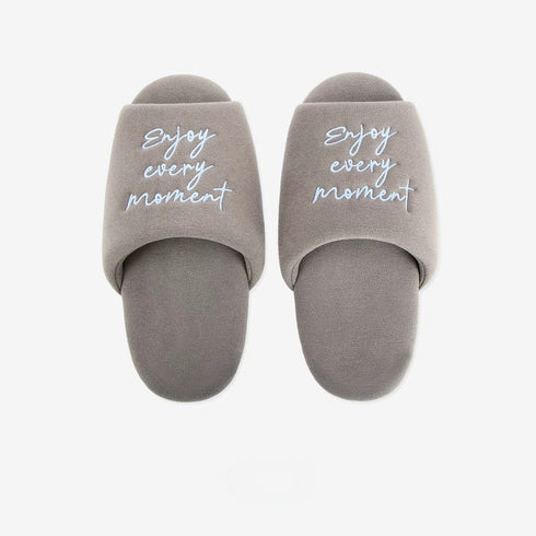 Embroidered Lettering Open Toe Slides