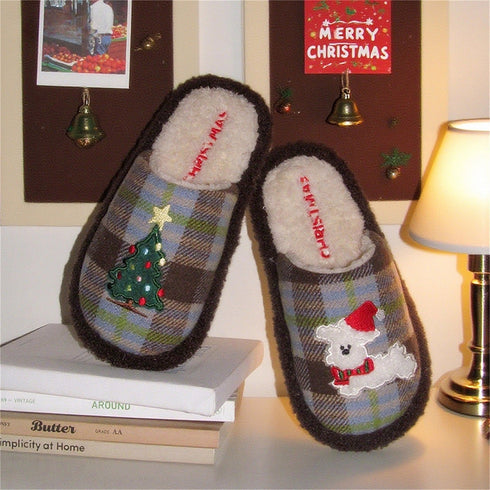 Plaid Pup Holiday slippers
