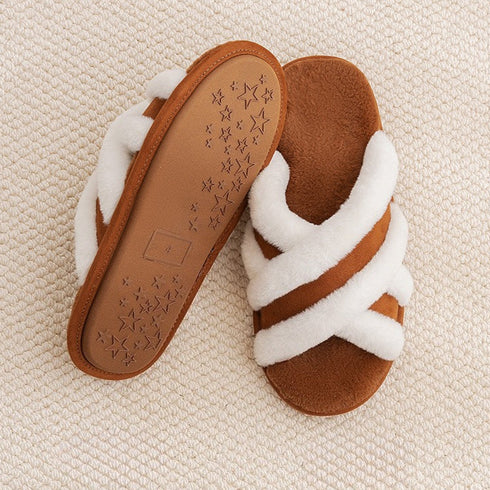 Fuzzy Crisscross Band Warm Slippers