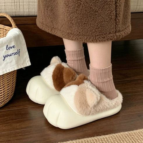 Fuzzy Cat Paw Platform Slippers