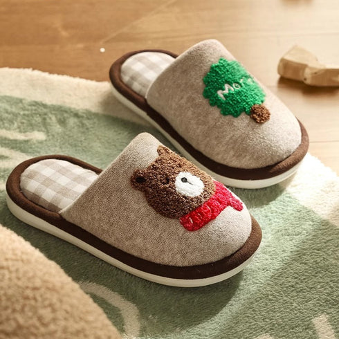 Mismatched Bear Tree Kids Slippers