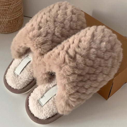 Woven Fur Effect Cozy Slippers