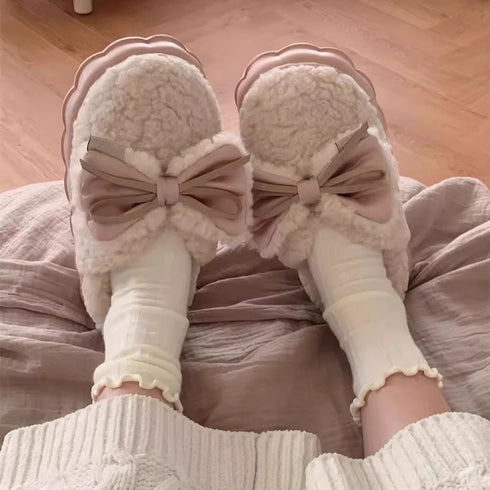Ribbon Bow Sherpa Cloud slippers