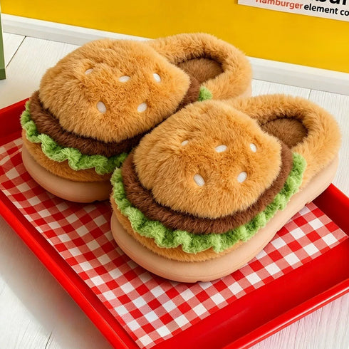 Novelty Plush Hamburger House Slippers