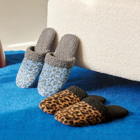 Fuzzy Animal Print House Slippers