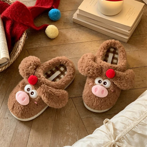 Cherry Piglet Plush House Slippers