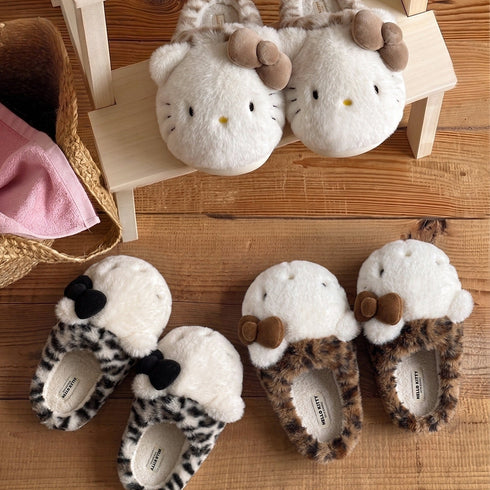 Bow Accent Leopard Plush Slippers