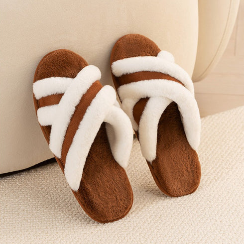 Fuzzy Crisscross Band Warm Slippers