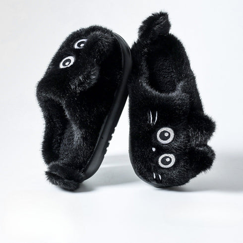 Fuzzy Striped Kitty House Slippers