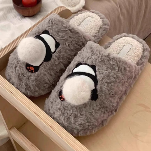 Panda Pom-Pom Fuzzy Slippers
