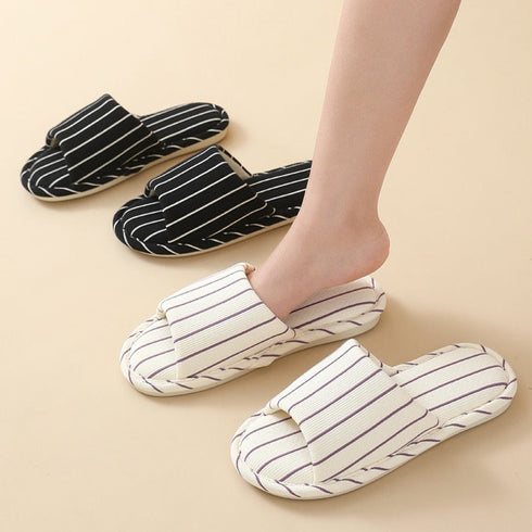 Breezy Pinstripe Linen Home Slides