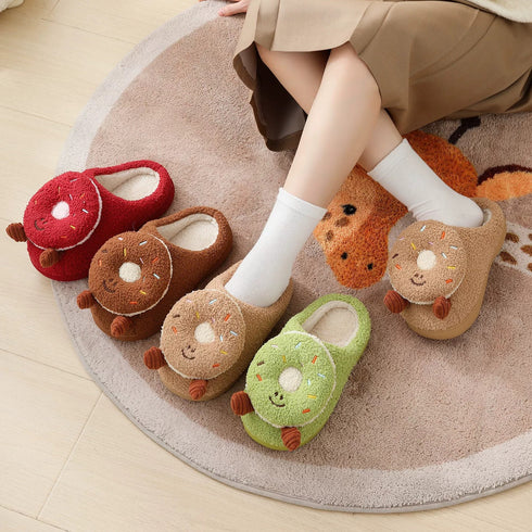 Fuzzy Sprinkled Donut Platform Slippers