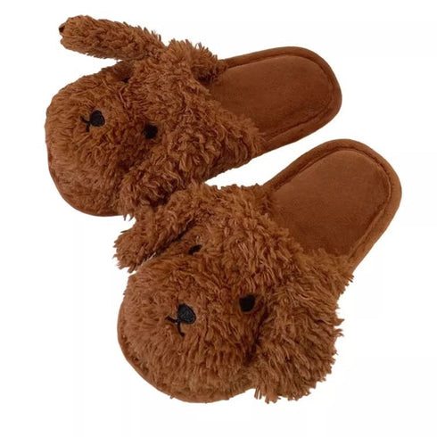 Fuzzy Poodle Dog Plush Slippers