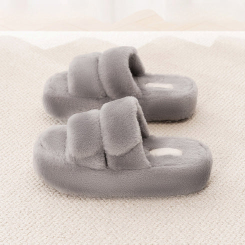 Plush Double-Strap Platform Slippers