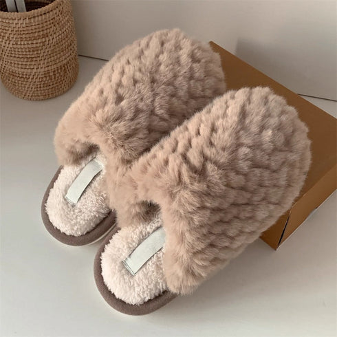 Woven Fur Effect Cozy Slippers