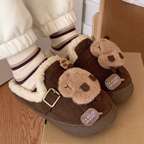Cozy Capybara Plush Buckle Clogs