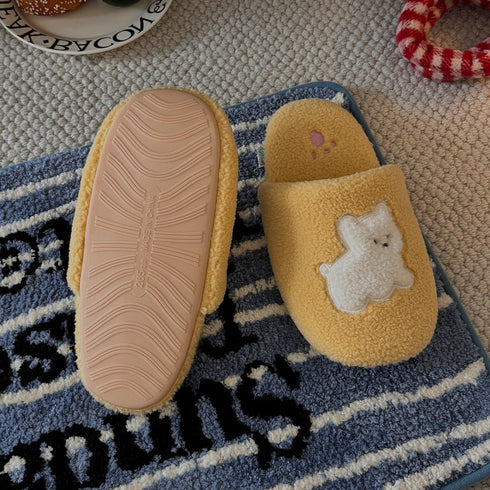Cozy Fleece Puppy Patch Slippers