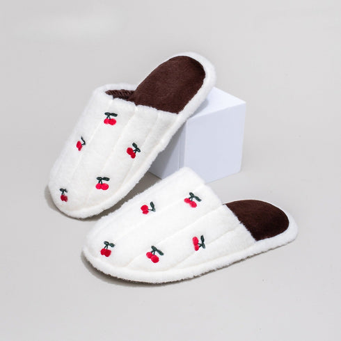 Cherry Pattern Plush House Slippers