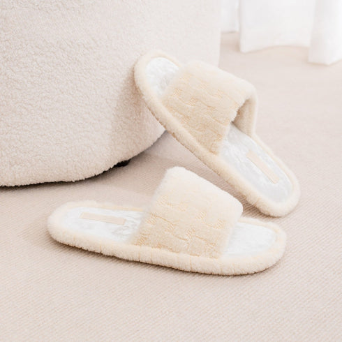 Woven Texture Fuzzy House Slippers