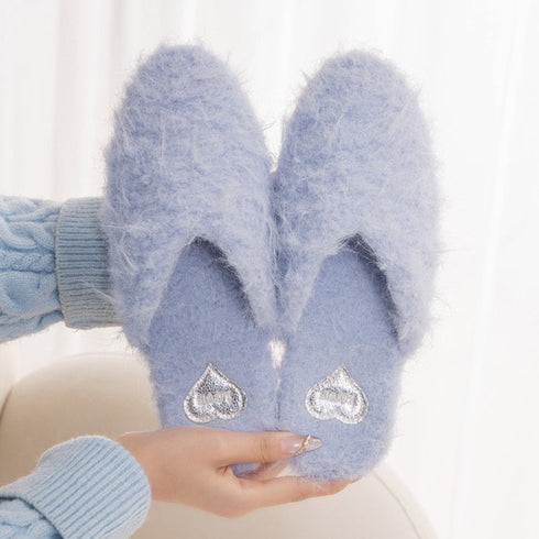 Fuzzy Heart-Patch Home Slippers