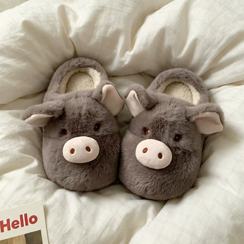 Fuzzy Pig Character House Slippers