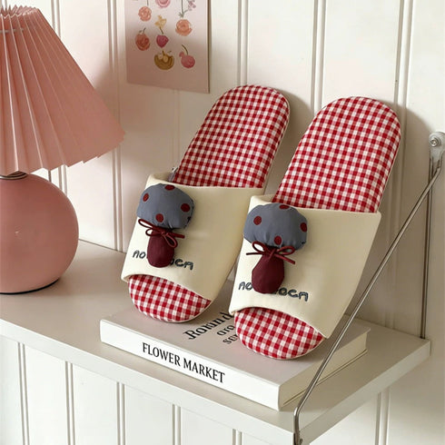 Plump Mushroom Plaid House Slides