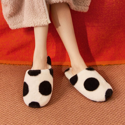Retro Polka Dot Plush Slippers