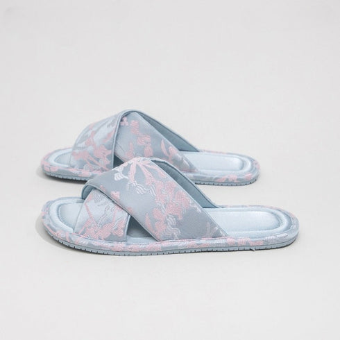 Chic Jacquard Floral Cross Slides