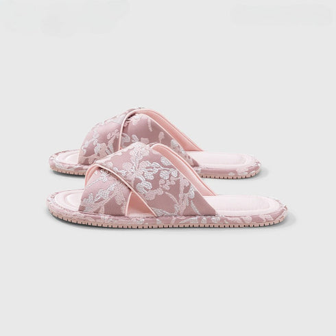 Chic Jacquard Floral Cross Slides