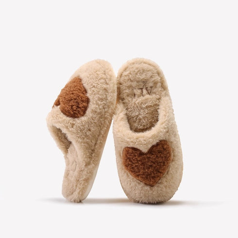 Heart Motif Fuzzy House Slippers