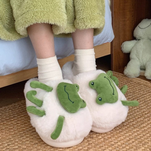 Frog Patch Plush Home Slippers