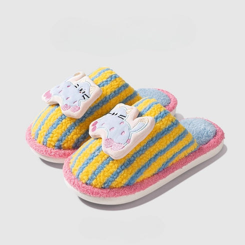 Whimsical Kitty Striped Plush Slippers