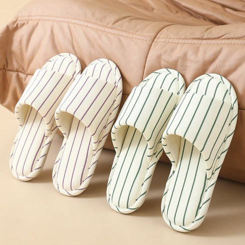 Breezy Pinstripe Linen Home Slides