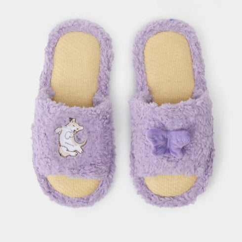 Mismatched Puppy Butterfly Fuzzy Slippers