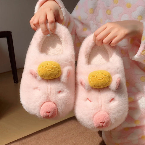 Gold-Ingot Capybara Plush Slippers