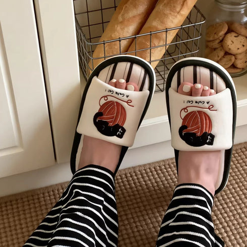 Playful Cat Yarn Ball Slippers