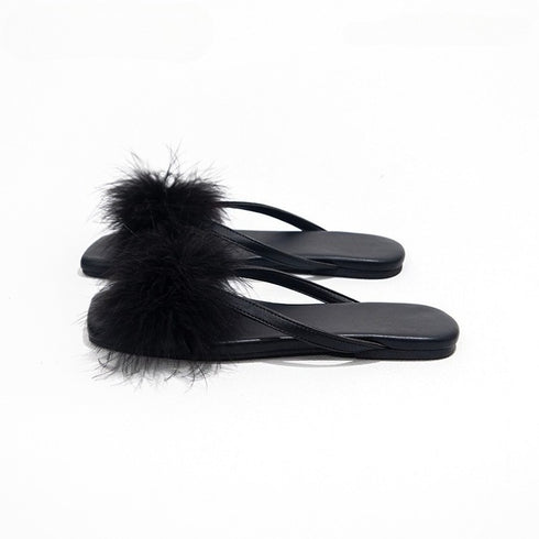 Feather Puff Strap Flip Flops