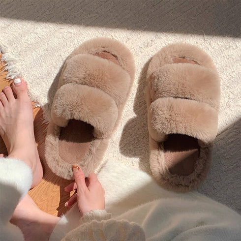 Double Puff Two-Strap Slippers