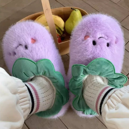 Smiley Eggplant Slippers