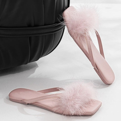 Feather Puff Strap Flip Flops