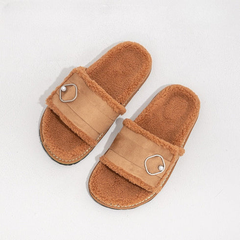 Pearl Buckle Fuzzy Warm Slides