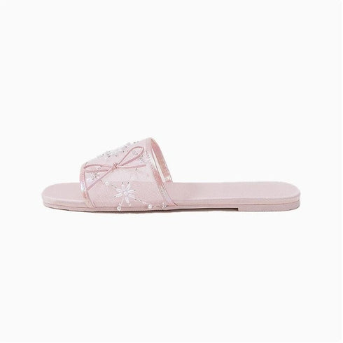 Delicate Mesh Pearl Bow Slides