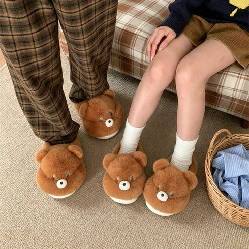 Fuzzy Bear Face House Slippers